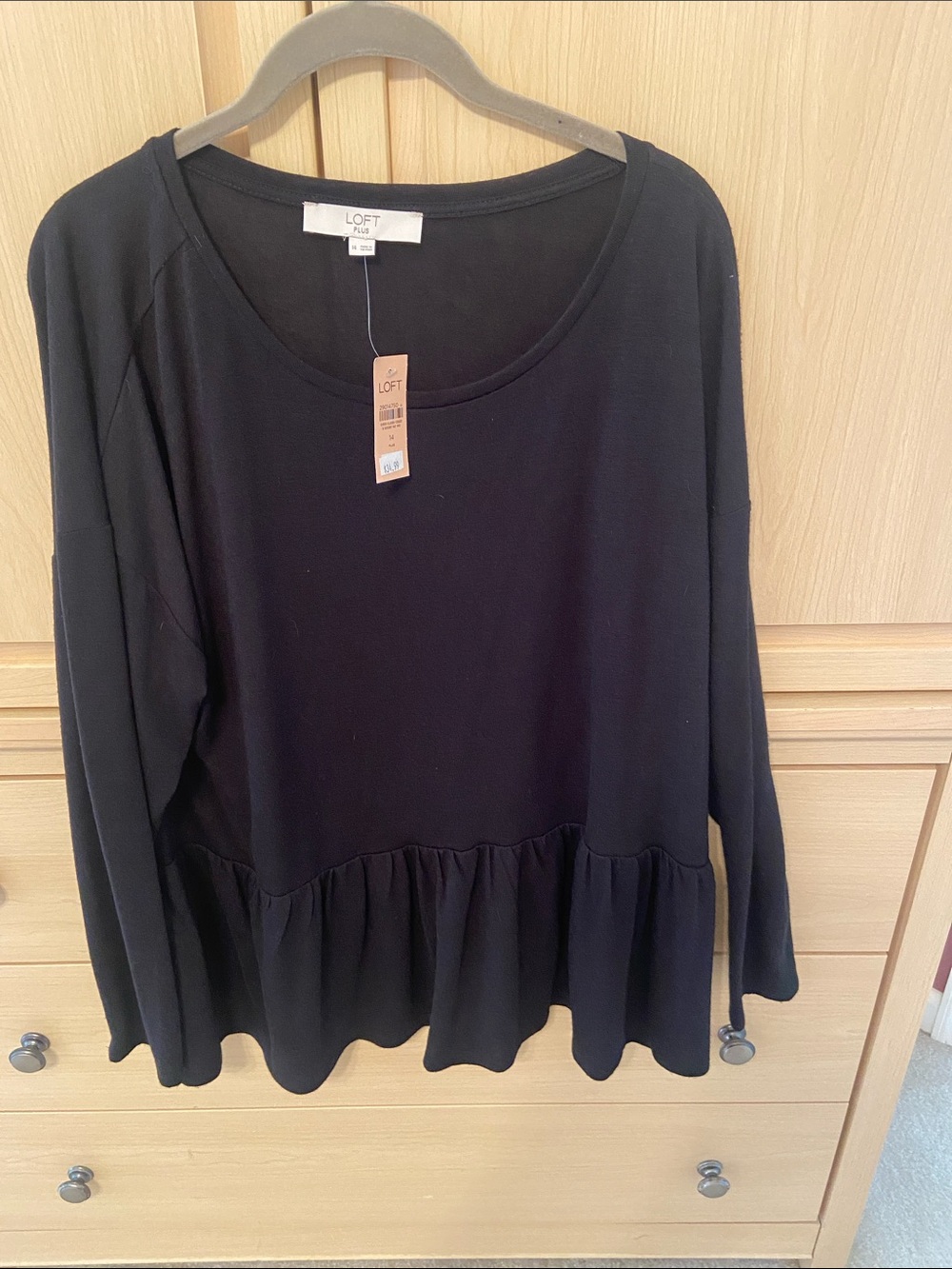 LOFT Black Long-Sleeve Ruffled Hem Top